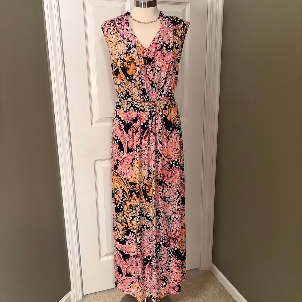 Chico's Paisley Polka Dot V-neck Maxi Dress chicos 4 or 20-22